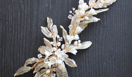Bespoke For Natalie Gold Pearl Wedding Hair Piece With Leaves 1.jpg