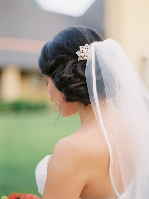 Side Swept Side wedding hair with veil
