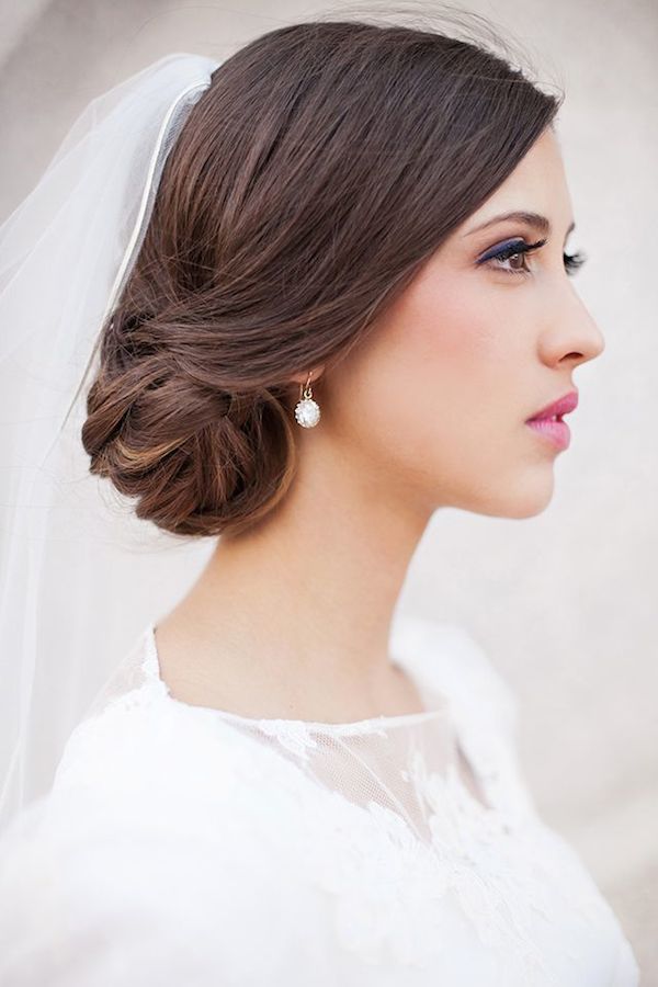 Side Swept Side wedding hair with veil