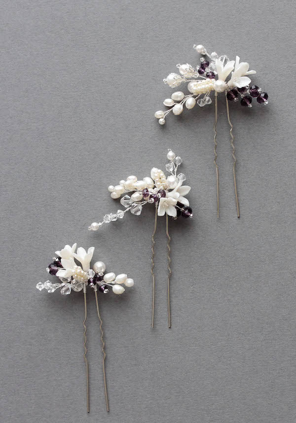 Pop of Purple Bridal Hair Pins for Mary