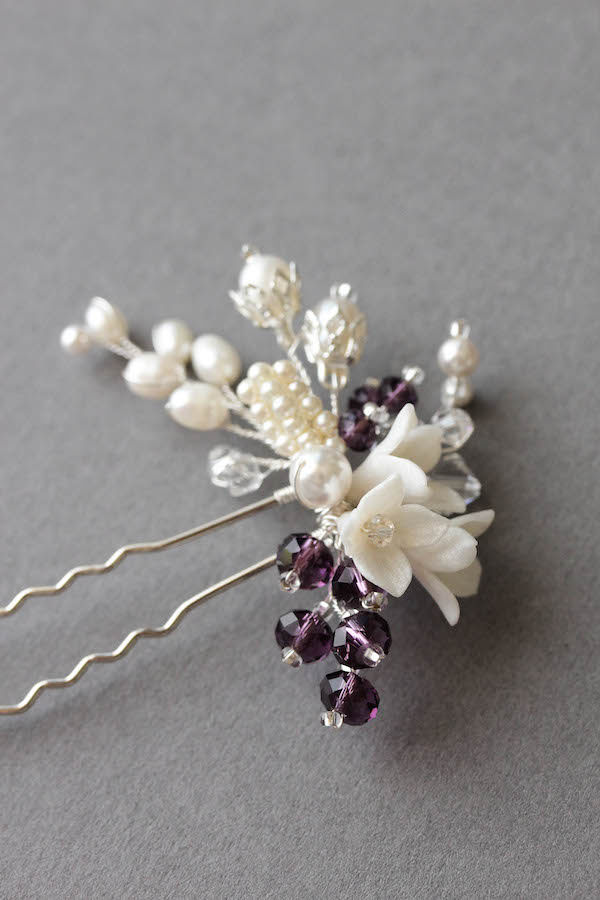 Pop of Purple Bridal Hair Pins for Mary