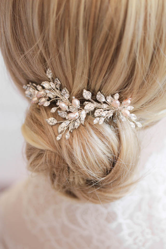 Blushing Beauties Silver And Blush Bridal Hair Combs Tania Maras