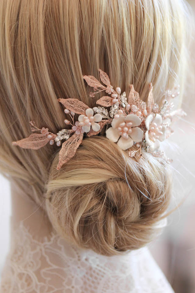 Blushing Beauties Silver And Blush Bridal Hair Combs Tania Maras