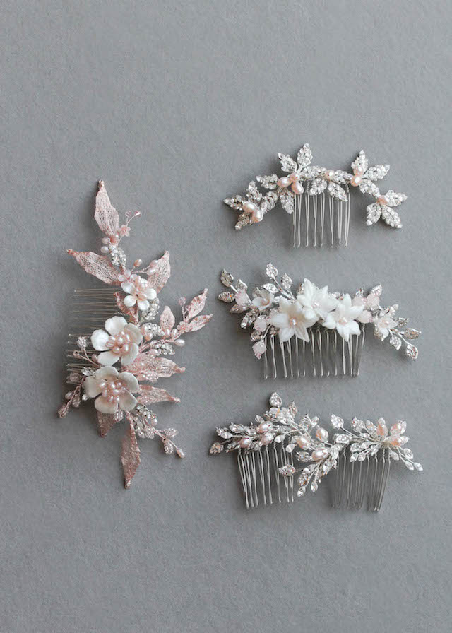 Blushing Beauties Silver And Blush Bridal Hair Combs Tania