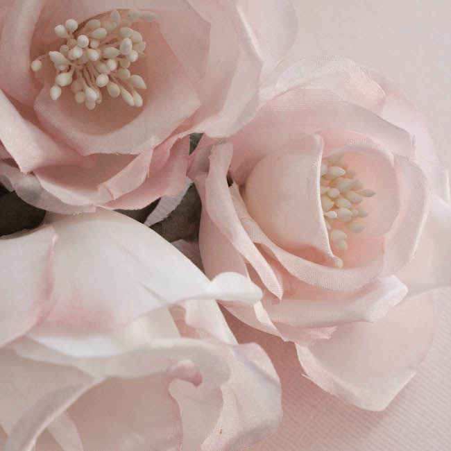 Ravishing Roses Soft pink silk flowers on the workbench TANIA MARAS