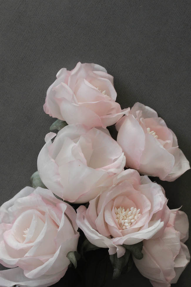 Ravishing Roses Soft pink silk flowers on the workbench TANIA MARAS