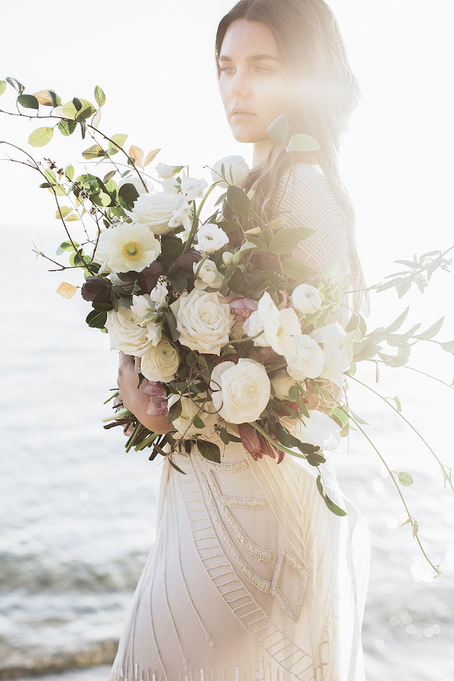 By the Sea, Elope with Me | Pearl wedding crown – Bek Smith Photography