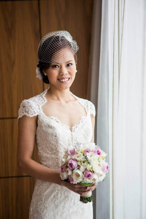Bride Kim wearing Abbey veil 2