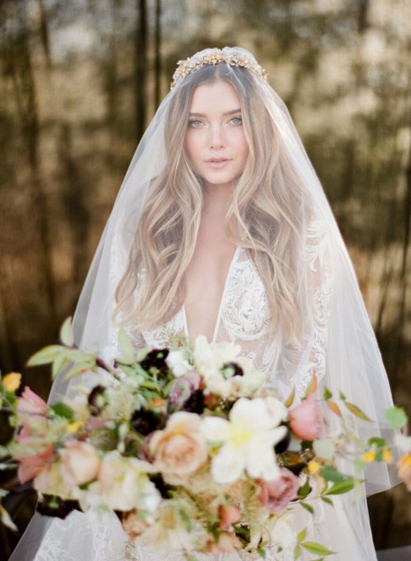 AMORA chapel length wedding veil with blusher 1