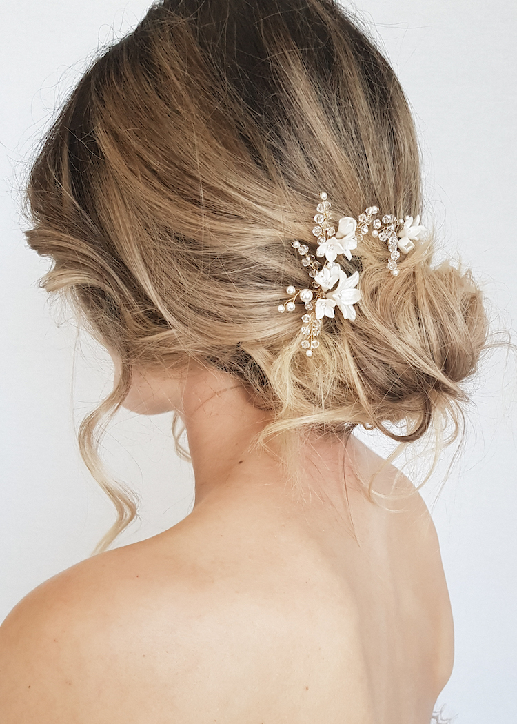 Bridal floral hair pins Wedding coloured hair pins Bridal crystal beads hair pins Bridal hair accessories Bridal white pearl hair pins