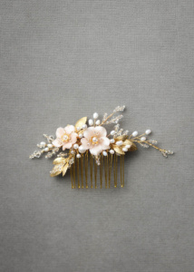 BESPOKE for Marcella | Pearl bridal hair comb with blush flowers 1