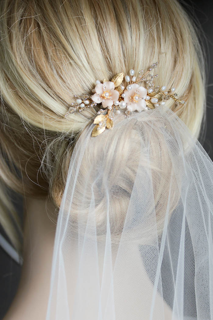 Blushing Bride  A pearl bridal hair comb with blush 