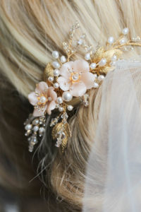 BESPOKE for Marcella | Pearl bridal hair comb with blush flowers 5