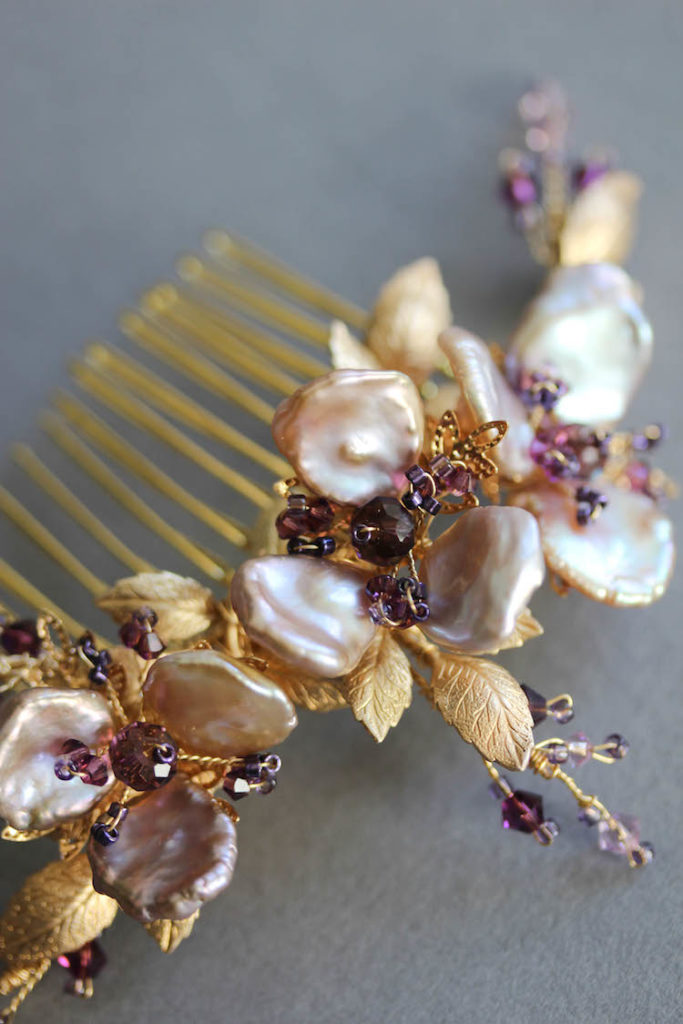 Deep Hues | A bespoke purple orchid wedding comb for Audrey