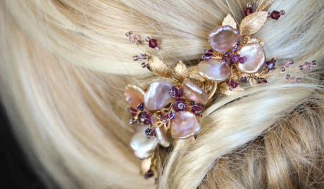 Bespoke For Audrey Gold Purple Orchid Hair Comb 4