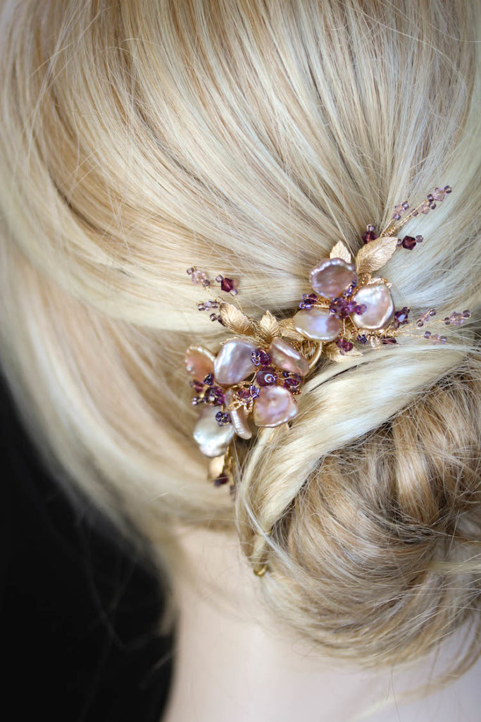 Deep Hues | A bespoke purple orchid wedding comb for Audrey