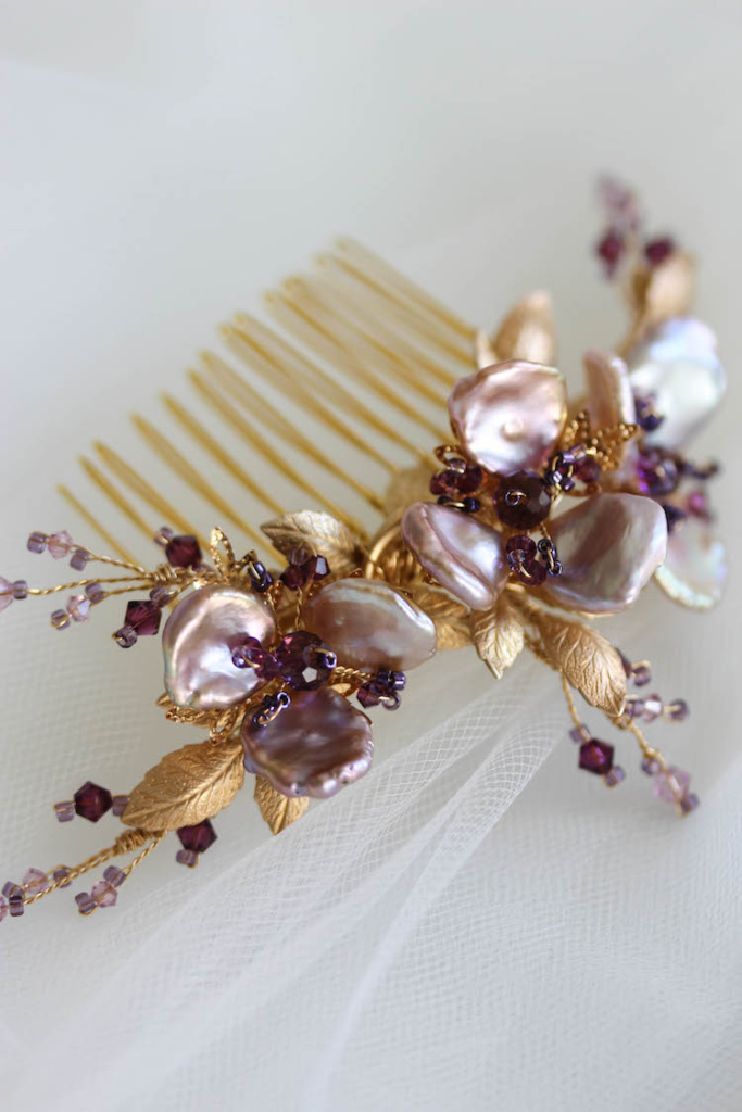 Deep Hues | A bespoke purple orchid wedding comb for Audrey