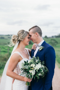 Bride Simone wearing veil below an updo 3