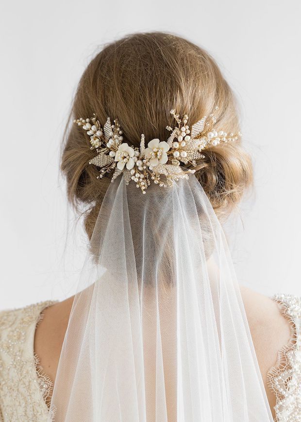 Wedding veil above the bun - JASMINE wedding hair comb 1