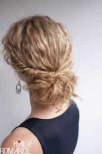 Naturally curly low set updo