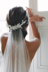 Wedding veils above or below the bun - MARION headpiece by TANIA MARAS BRIDAL