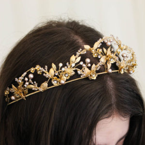 Bespoke for Alexandra_gold wedding crown with powder pearls 11