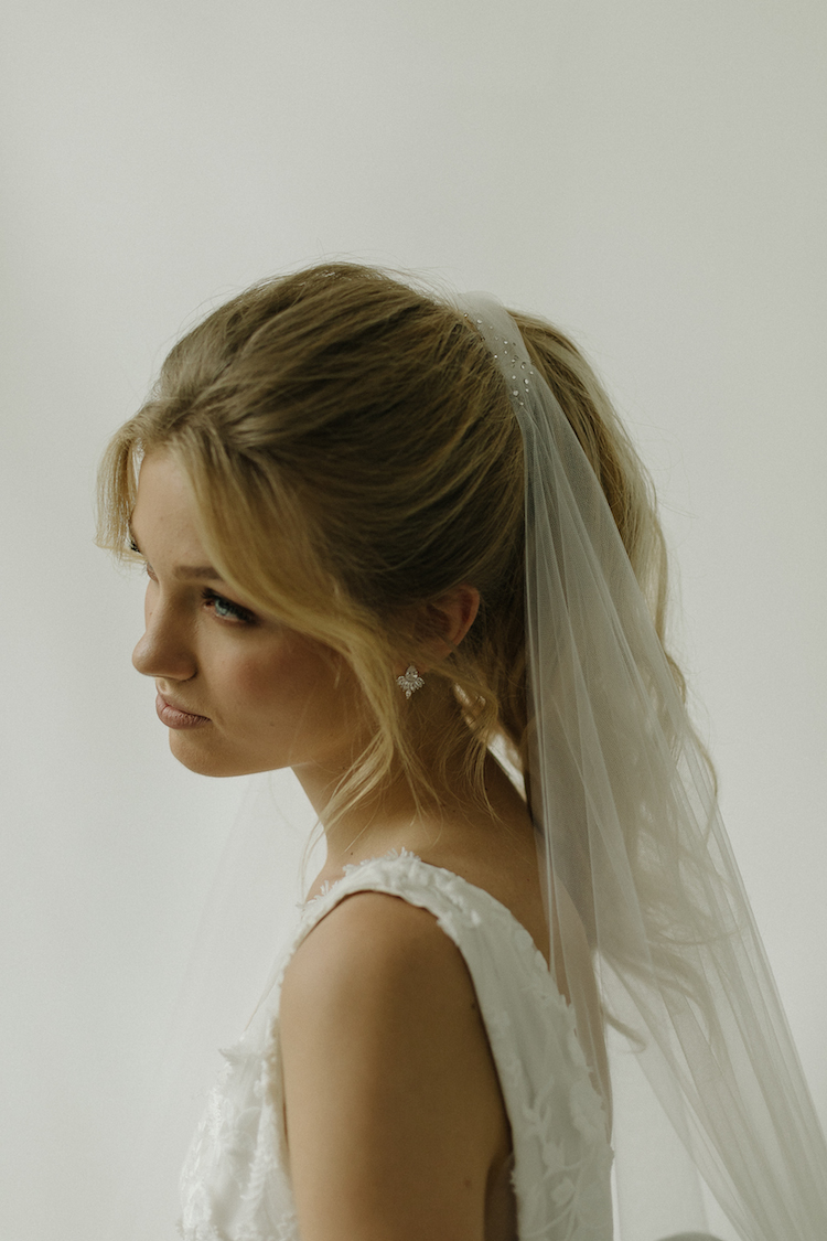 BORDEAUX fingertip wedding veil for ponytail 10