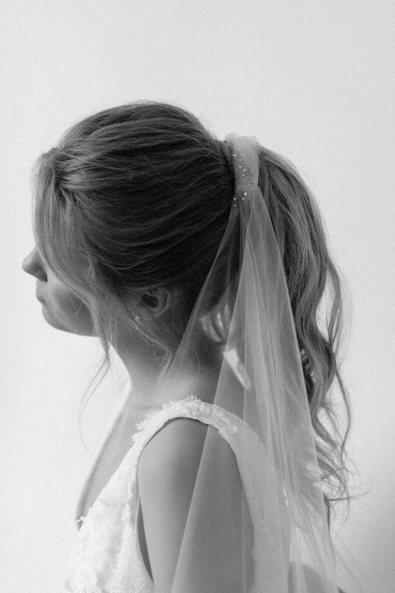 BORDEAUX fingertip wedding veil for ponytail 11