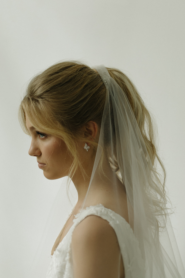 BORDEAUX fingertip wedding veil for ponytail 12
