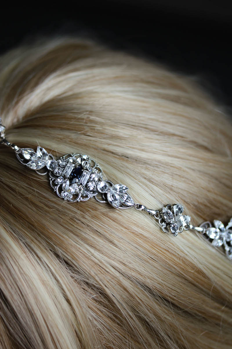 Bespoke for Elizabeth_Art Deco silver headpiece with empire blue crystals 5