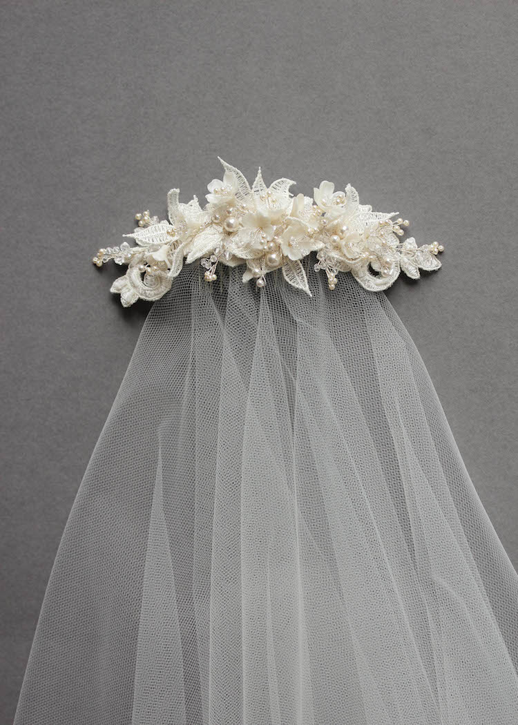 Bespoke for Sarah_lace wedding headpiece with drop veil 1