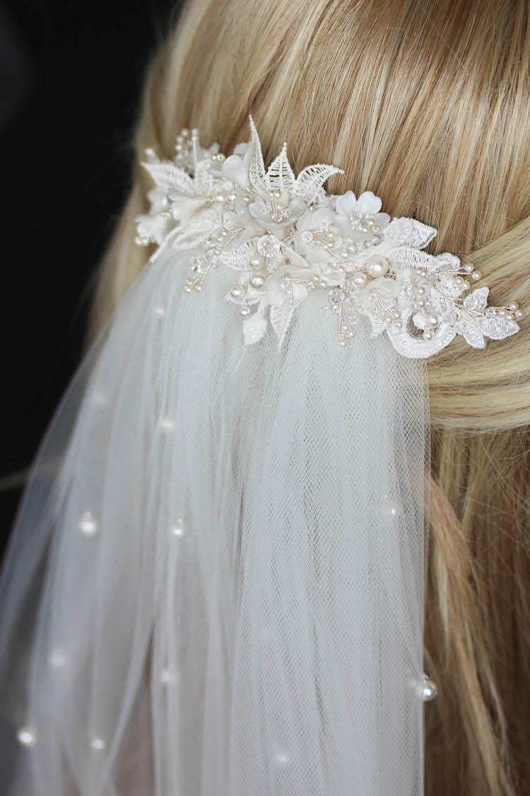 Bespoke for Sarah_lace wedding headpiece with pearls 1