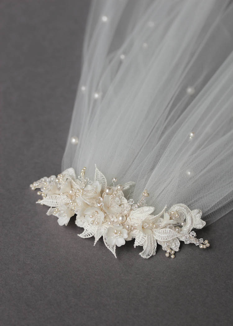 Bespoke for Sarah_lace wedding headpiece with pearls 5