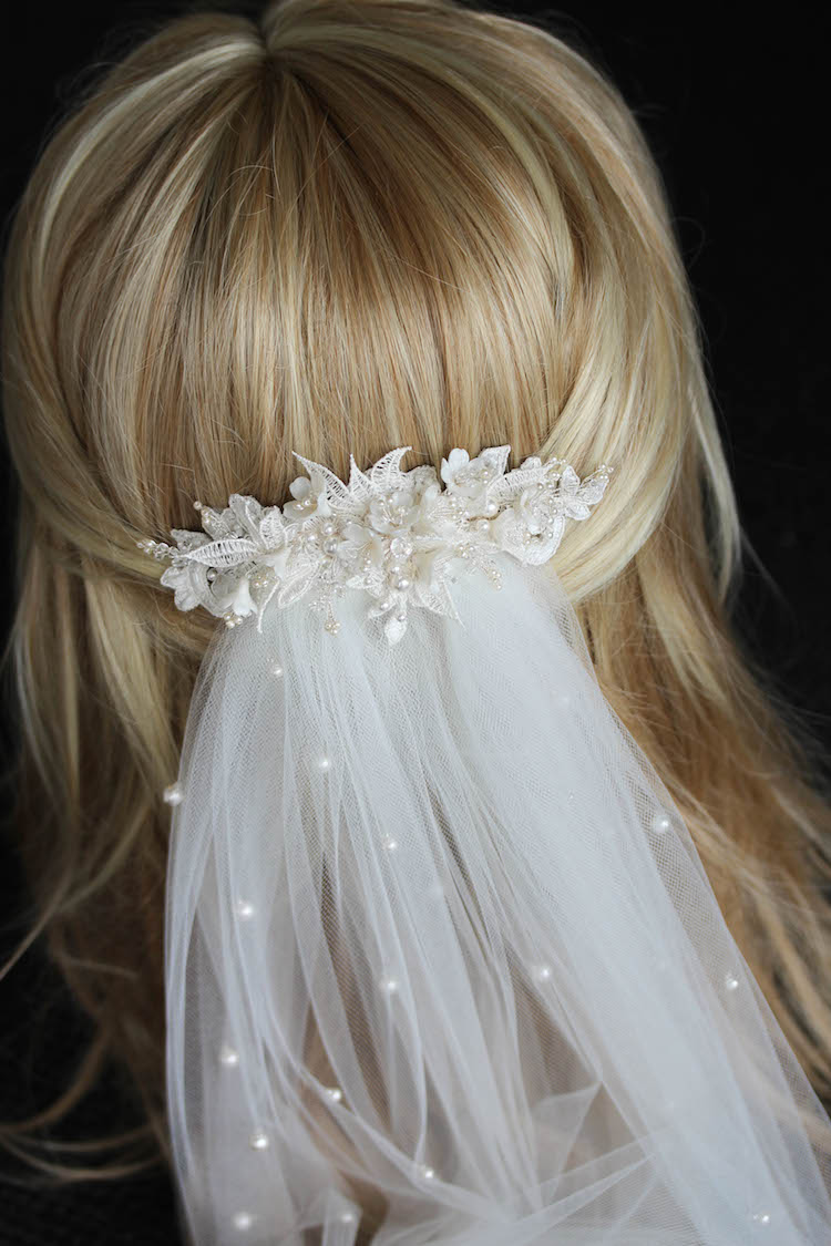 Bespoke for Sarah_lace wedding hair piece with pearls 9