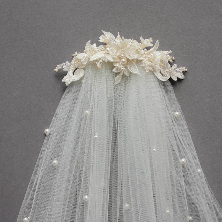Bespoke for Sarah_lace wedding headpiece with pearls