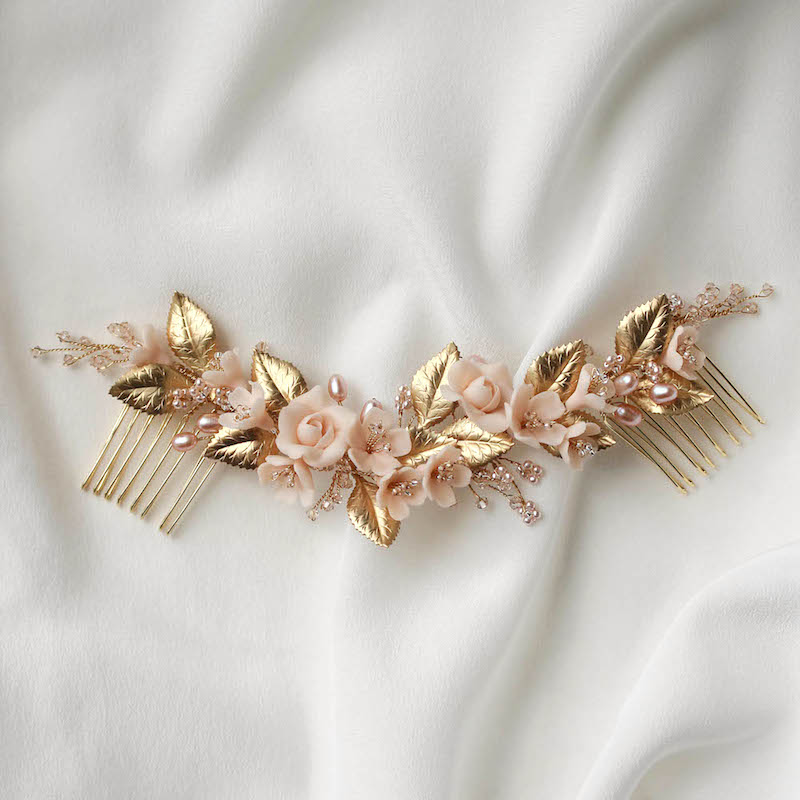 NECTAR blush and gold wedding headpiece 1