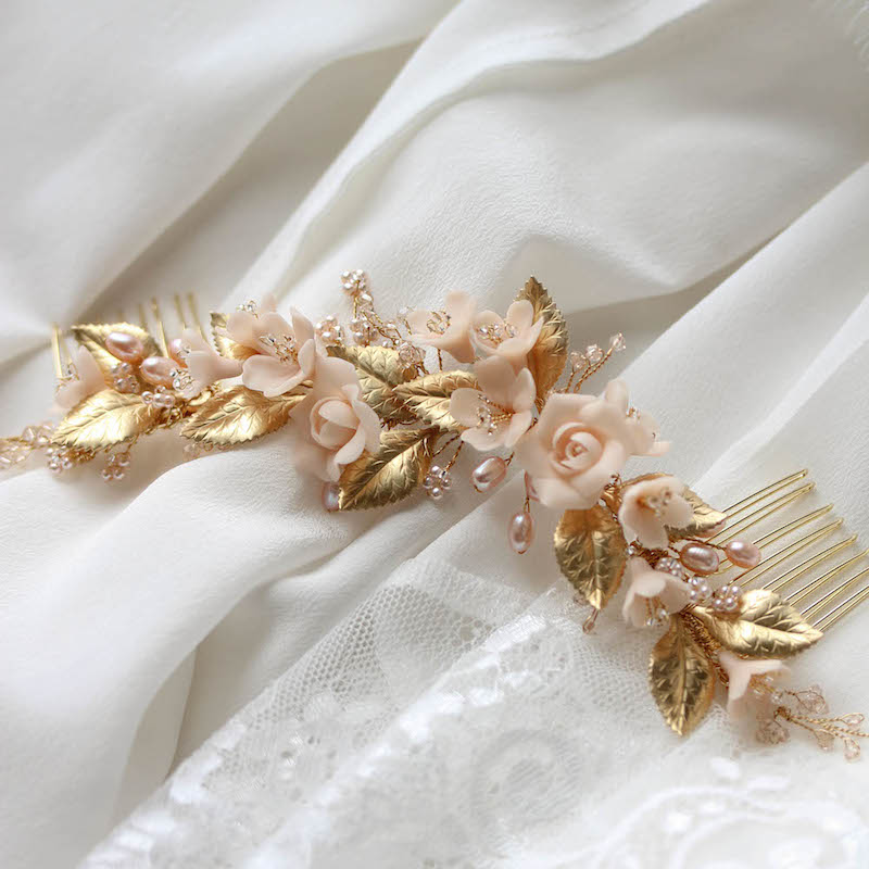 NECTAR blush and gold wedding headpiece 10