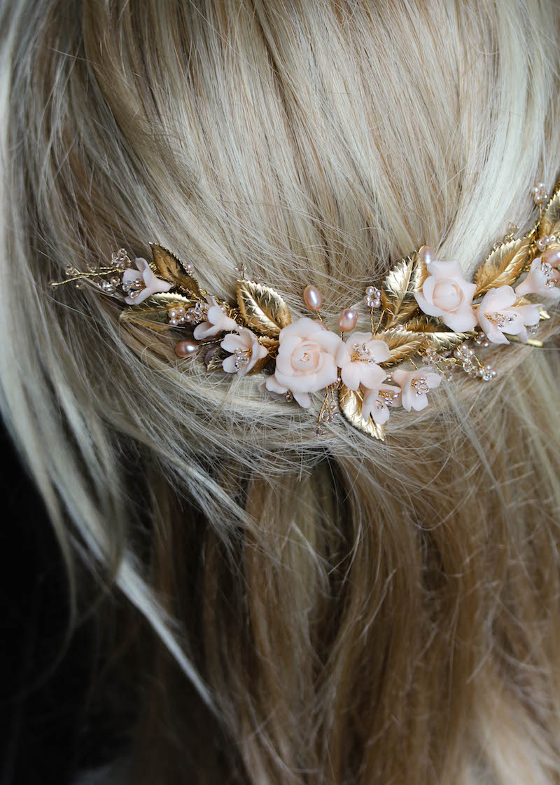 NECTAR blush and gold wedding headpiece 13