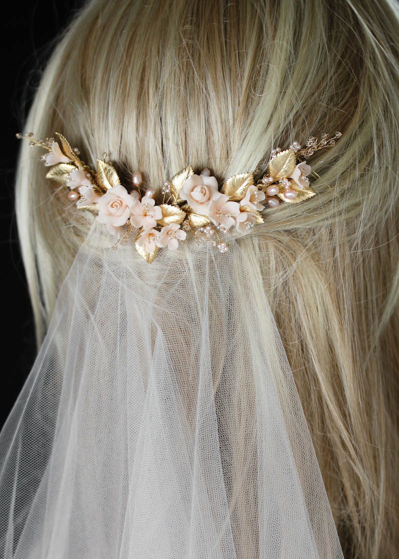 NECTAR blush and gold wedding headpiece 14