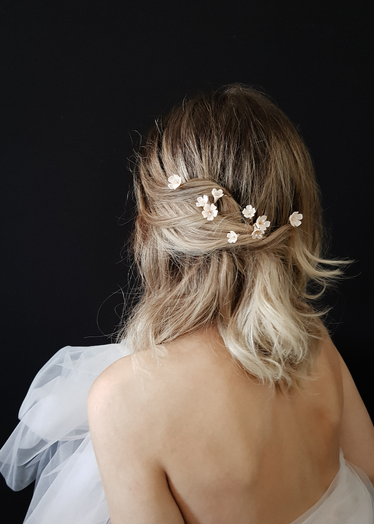 Wedding hairpiece Ivory Bridal Hair Pin Crystal Pearl Hair Pin Ivory Silver Pearl Hair Pin floral ivory hair pin Pearl Bridal Headpiece