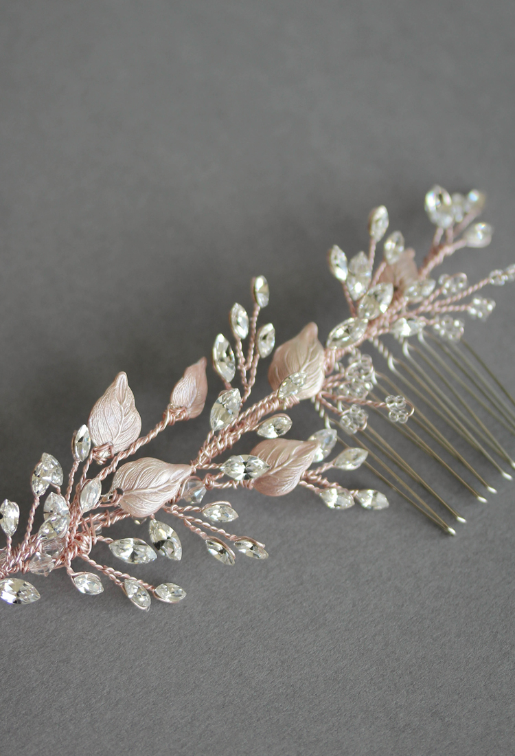 Bespoke for Holly_Rose gold crystal bridal hair vine 8
