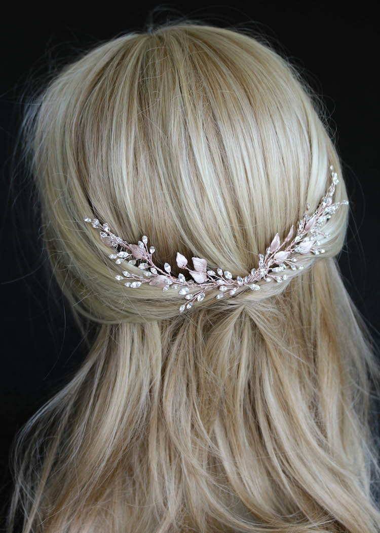 Bespoke for Holly_Rose gold crystal bridal hair vine 2