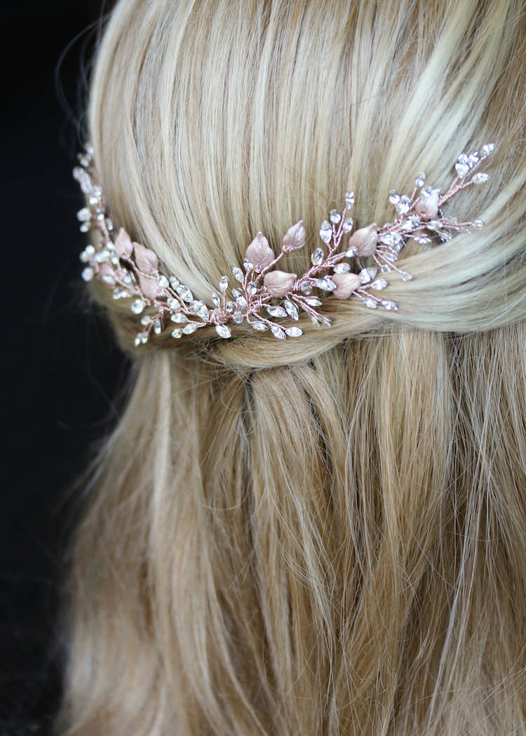 Bespoke for Holly_Rose gold crystal bridal hair vine 4