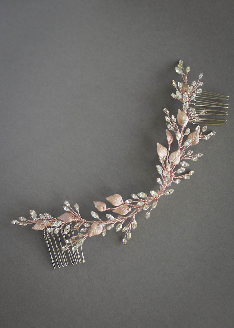 Bespoke for Holly_Rose gold crystal bridal hair vine 6