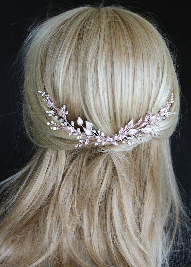 Bespoke for Holly_Rose gold crystal bridal hair vine 7
