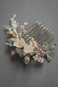 Bespoke for Jacqueline_blush and silver hair comb_Tearose on comb 2