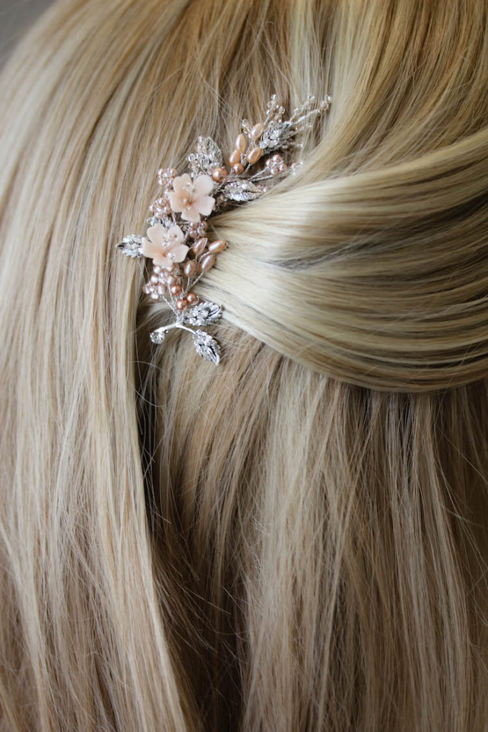 Bespoke For Jacqueline Custom Blush And Silver Hair Comb Tearose On Comb 3