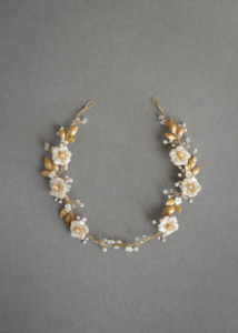 Bespoke for Samantha_gold Poetic bridal headpiece with scattered flowers and pearls 2