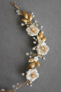 Bespoke for Samantha_gold Poetic bridal headpiece with scattered flowers and pearls 3