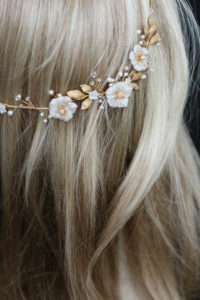 Bespoke for Samantha_gold Poetic bridal headpiece with scattered flowers and pearls 5